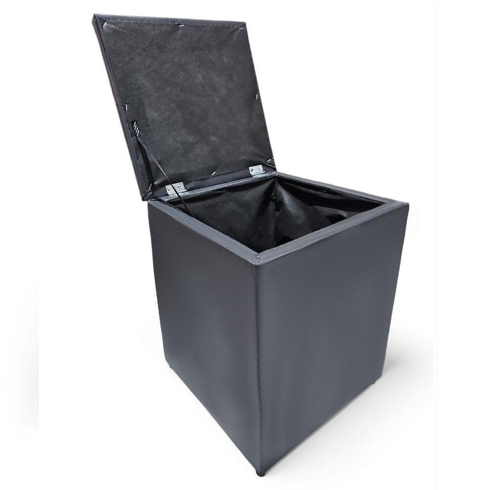 Puff Baú Banqueta Quadrado Cubo Decorativo Courino E Suede Cinza Escuro Courino - 6