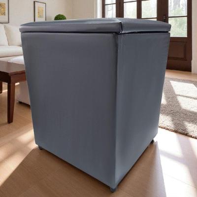 Puff Baú Banqueta Quadrado Cubo Decorativo Courino E Suede Cinza Escuro Courino