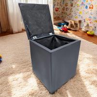 Puff Baú Banqueta Quadrado Cubo Decorativo Courino E Suede Cinza Escuro Courino - 2