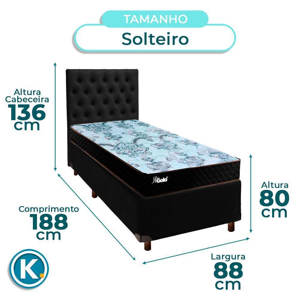 Cama + Box Preto E Colchão Molas Ensacadas Solteiro - Life Gold Paropas + Cabeceira - 3