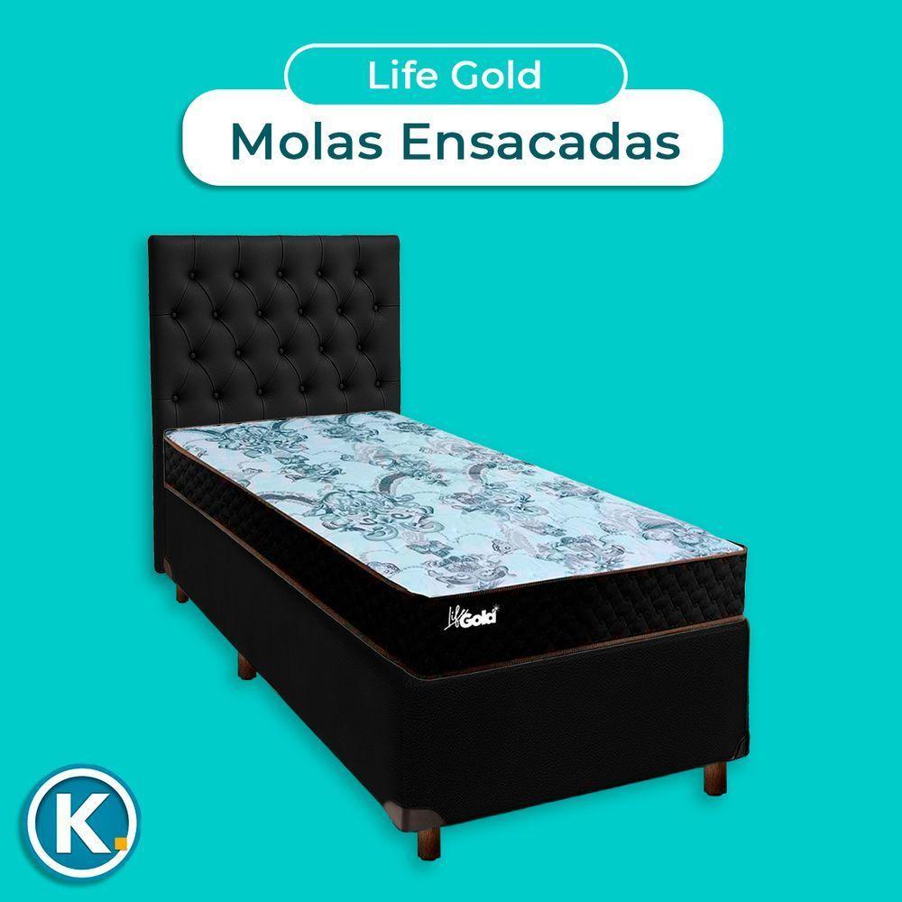 Cama + Box Preto E Colchão Molas Ensacadas Solteiro - Life Gold Paropas + Cabeceira - 4