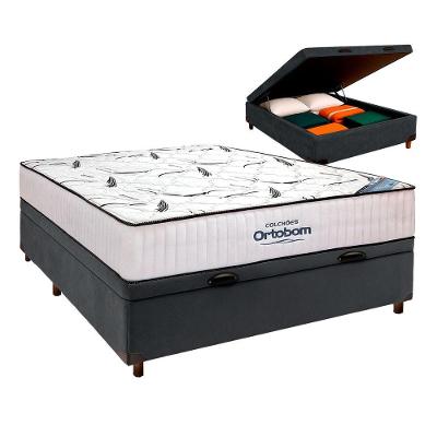 Cama Box Bau Perola + Colchão Casal High Foam Ortobom