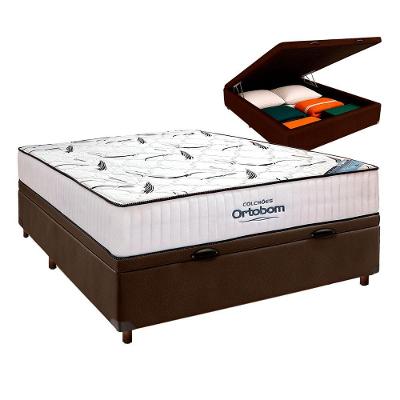 Cama Box Bau Branco + Colchão Casal High Foam Ortobom