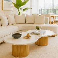 Mesa De Centro Aura 160x90 Cm Base Dupla Freijó Tampo Mármore Branco Extra - 3