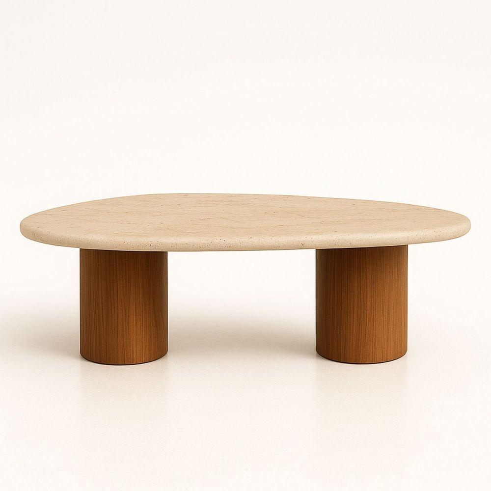 Mesa De Centro Astrid 137x90 Cm Base Dupla Nogueira Tampo Mármore Travertino - 2