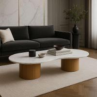 Mesa De Centro Aura 120x80 Cm Base Dupla Freijó Tampo Mármore Branco Extra - 4