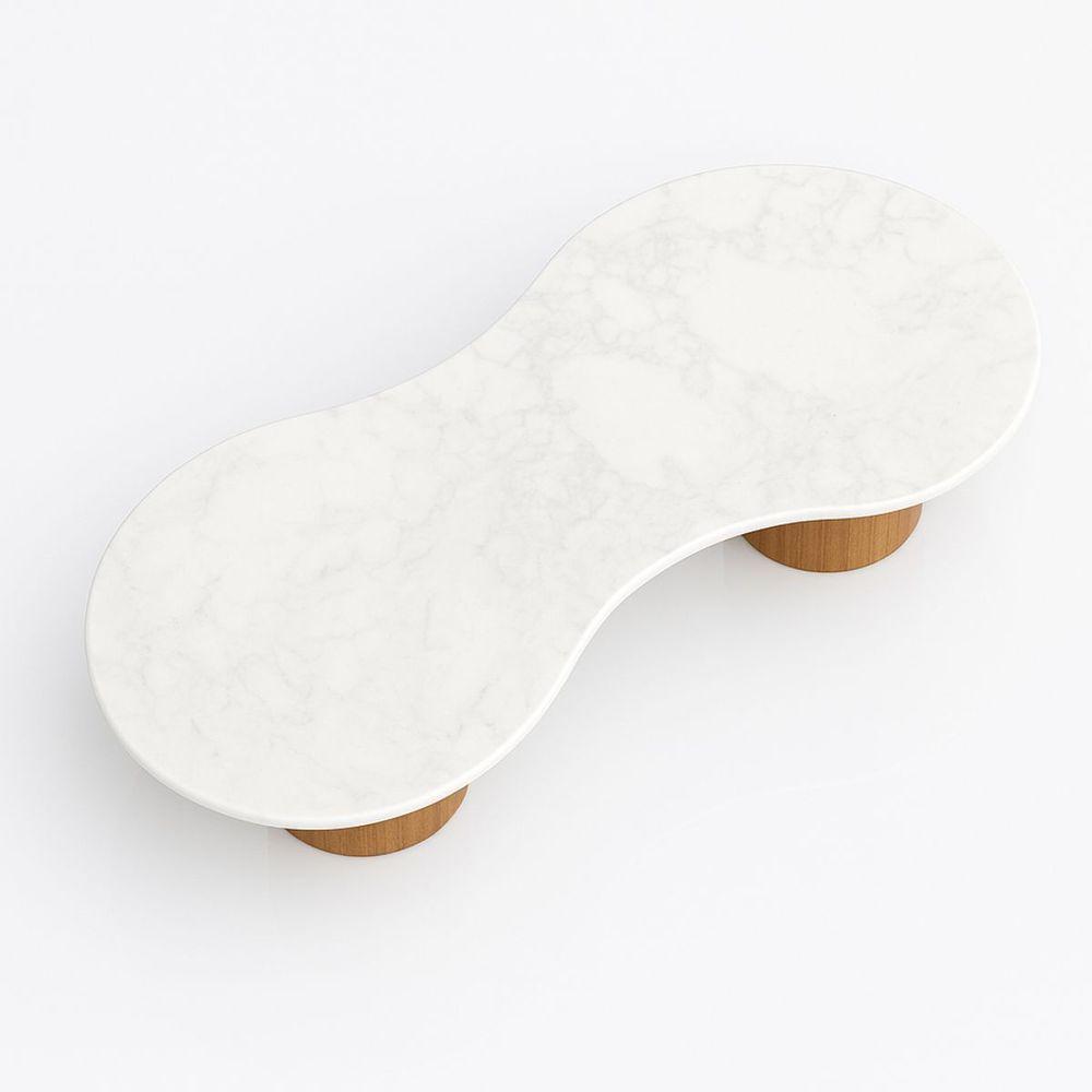 Mesa De Centro Aura 137x90 Cm Base Dupla Freijó Tampo Mármore Branco Extra - 2