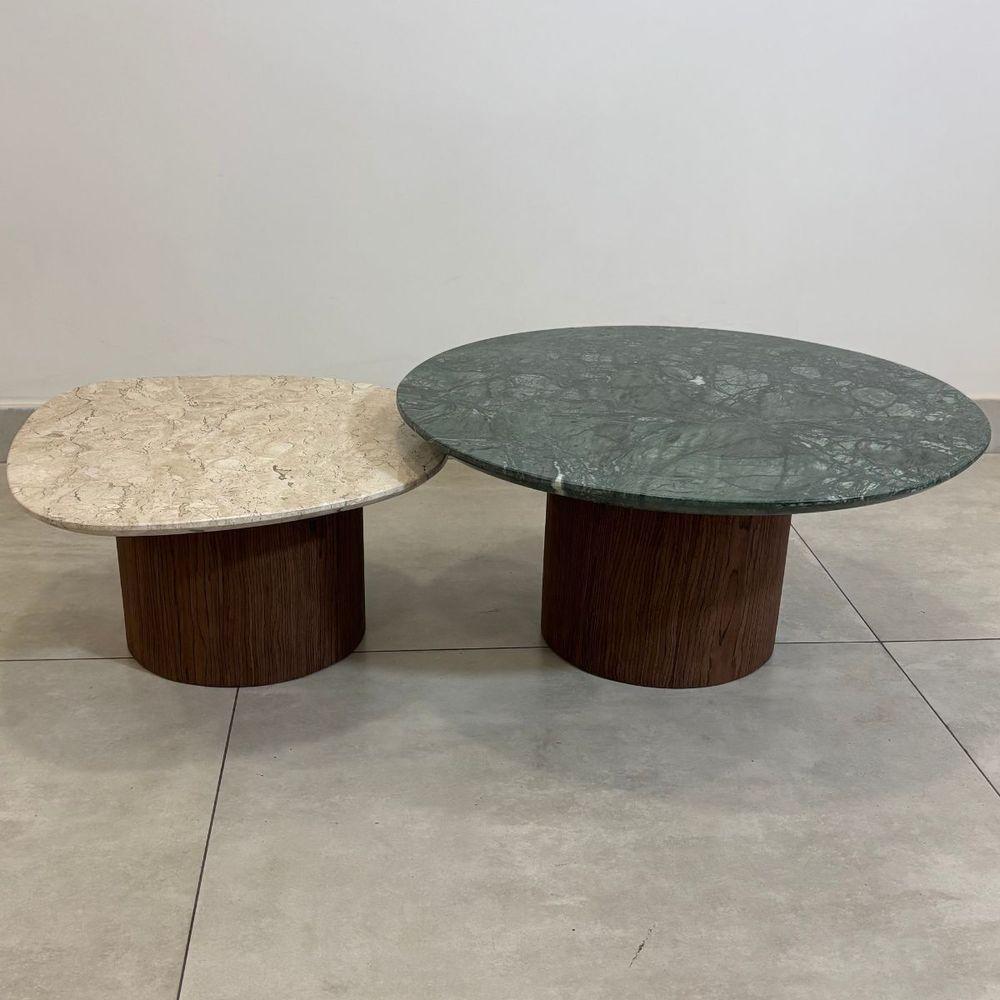 Conjunto De Duas Mesas De Centro Orgânica 90 Cm Mármore Guatemala &amp; Travertino - 2