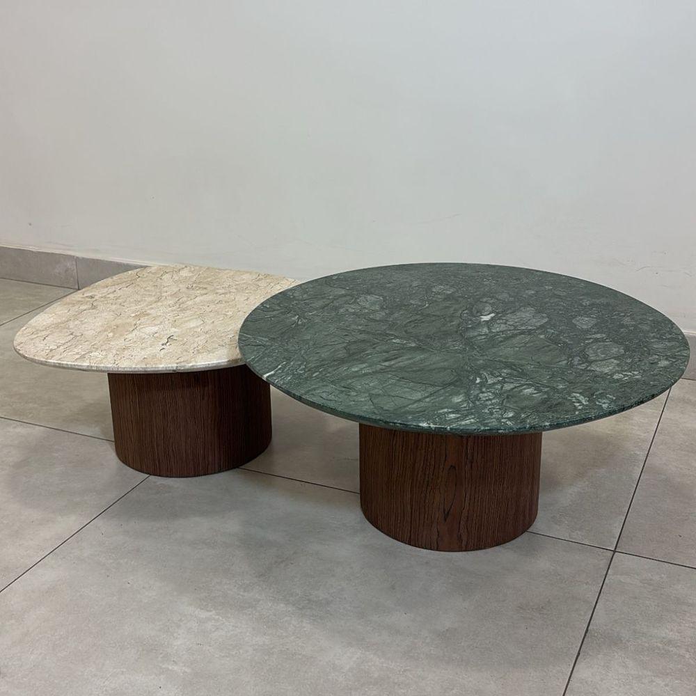 Conjunto De Duas Mesas De Centro Orgânica 90 Cm Mármore Guatemala &amp; Travertino - 5