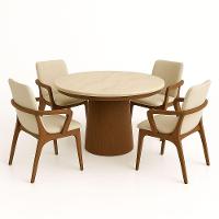 Mesa De Jantar 130 Cm Base Cilíndrica E Tampo Duplo Quartzito Taj Mahal &amp; Nogueira