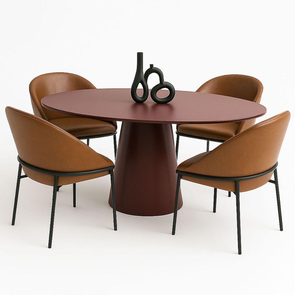 Mesa De Jantar Cone Oval 120x80 Cm Laca Vinho Marsala - 4