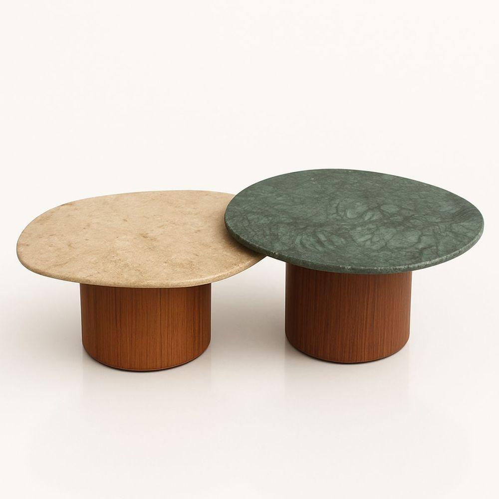 Conjunto De Duas Mesas De Centro Orgânica 80 Cm Mármore Guatemala &amp; Travertino - 1