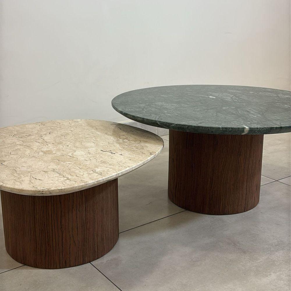 Conjunto De Duas Mesas De Centro Orgânica 80 Cm Mármore Guatemala &amp; Travertino - 3