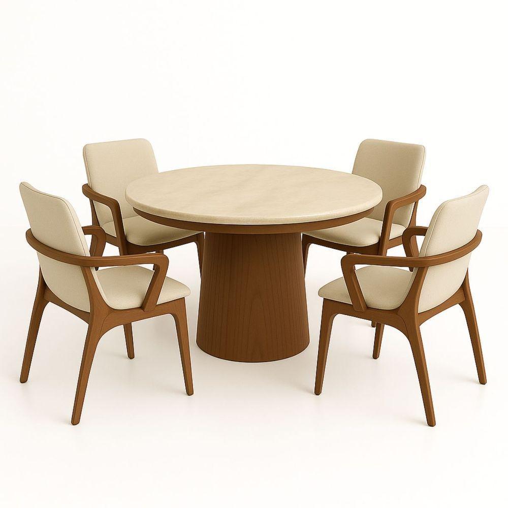 Mesa De Jantar 110 Cm Base Cilíndrica E Tampo Duplo Quartzito Taj Mahal &amp; Nogueira - 4