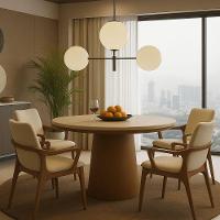 Mesa De Jantar 110 Cm Base Cilíndrica E Tampo Duplo Quartzito Taj Mahal &amp; Nogueira - 5