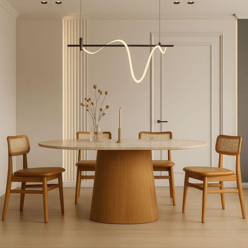 Mesa De Jantar Oblongo 180x100 Cm Freijó Tampo Mármore Travertino - 3