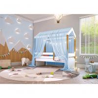 Cama Montessori Cabana Solteiro Com Cordão Led E Dossel Azul