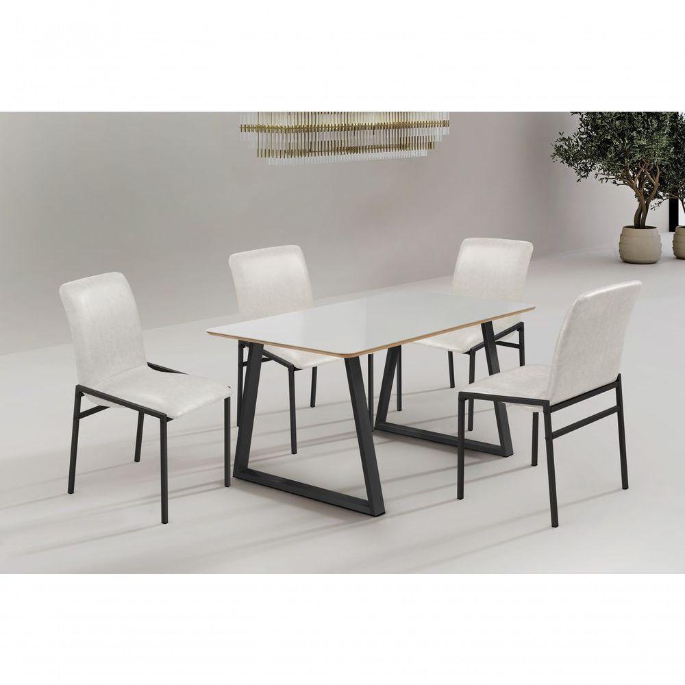 Conjunto Mesa Tóquio 120cm 4 Cadeiras Premium Gol Decor Vidro Off-preto-courino Off-preto - 1