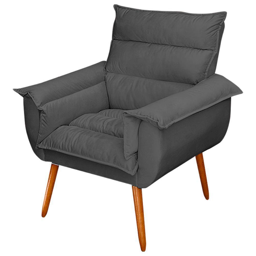 Kit 04 Poltronas Decorativas Modernas Sala E Recepção Monza Pés Palito Suede Cinza - Abmaza - 9