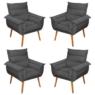 Kit 04 Poltronas Decorativas Modernas Sala E Recepção Monza Pés Palito Suede Cinza - Abmaza