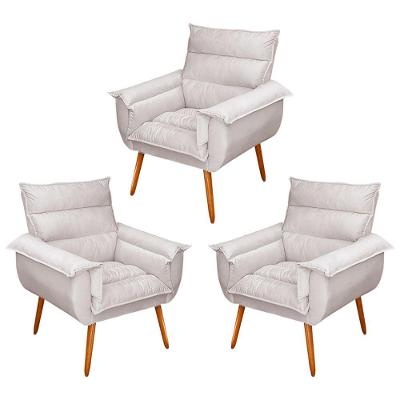 Kit 03 Poltronas Decorativas Modernas Sala E Recepção Monza Pés Palito Veludo Bege - Abmaza