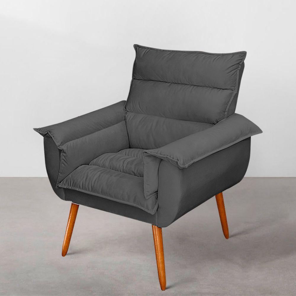 Kit 04 Poltronas Decorativas Modernas Sala E Recepção Monza Pés Palito Veludo Cinza - Abmaza - 2