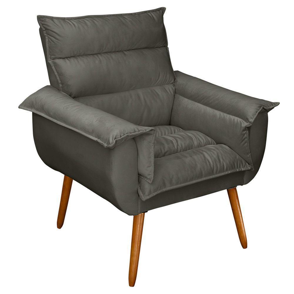 Kit 04 Poltronas Decorativas Modernas Sala E Recepção Monza Pés Palito Veludo Cinza - Abmaza - 8