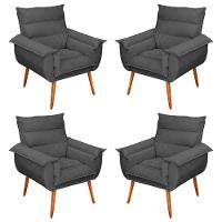Kit 04 Poltronas Decorativas Modernas Sala E Recepção Monza Pés Palito Veludo Cinza - Abmaza - 1