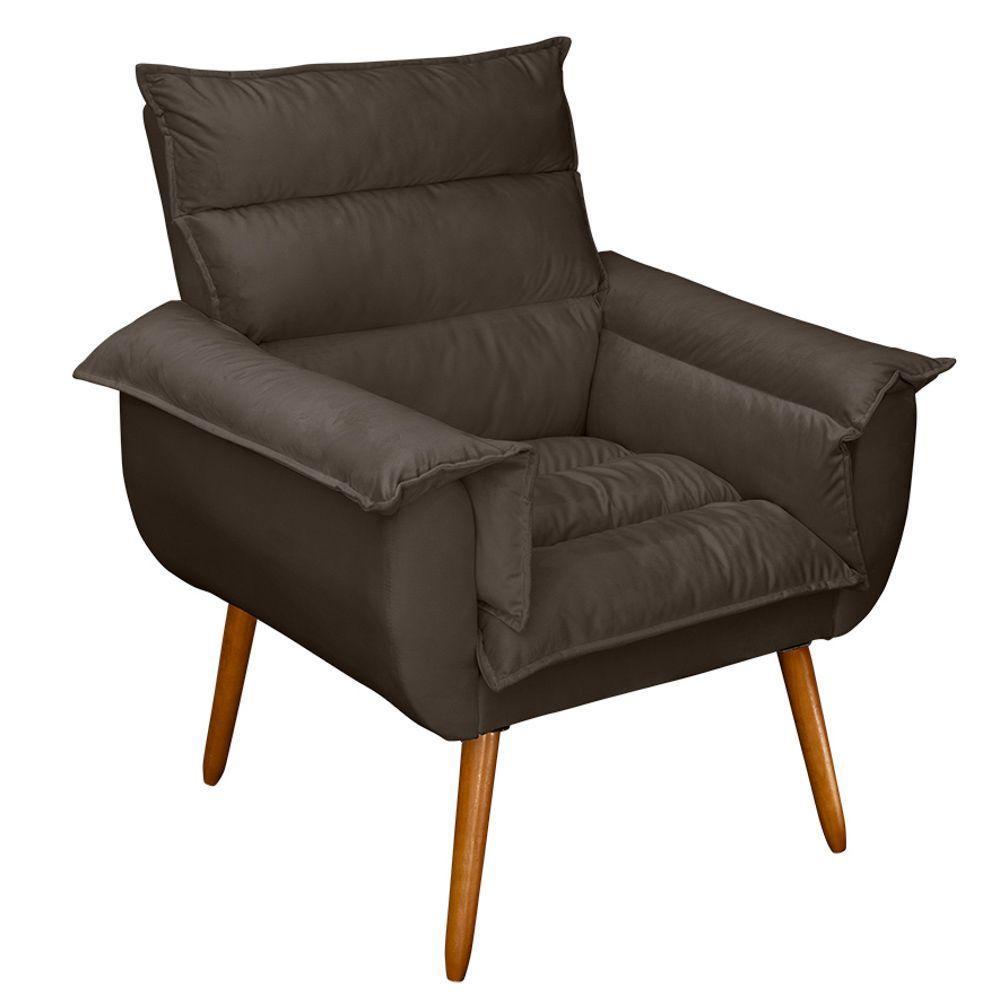 Kit 04 Poltronas Decorativas Modernas Sala E Recepção Monza Pés Palito Suede Marrom - Abmaza - 8