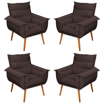 Kit 04 Poltronas Decorativas Modernas Sala E Recepção Monza Pés Palito Suede Marrom - Abmaza