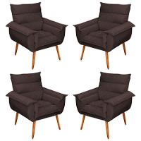 Kit 04 Poltronas Decorativas Modernas Sala E Recepção Monza Pés Palito Suede Marrom - Abmaza - 1