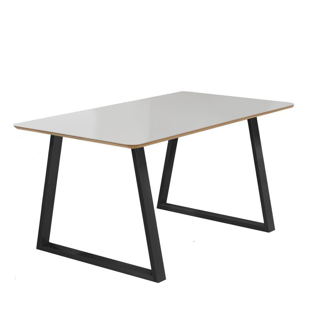 Conjunto Mesa Tóquio Tampo Vidro 160cm 6 Cadeiras Lisboa Gol Decor Vidro Off White-preto-tecido Bege-preto - 1