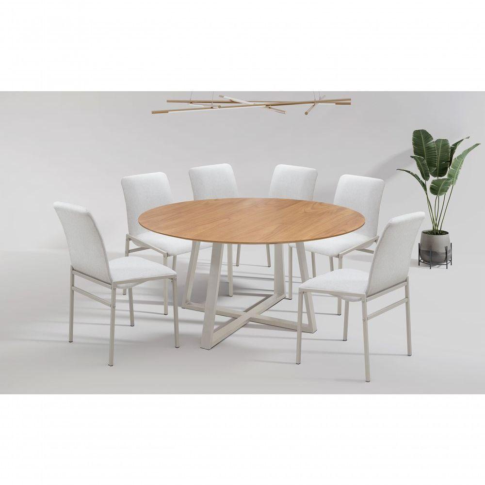 Conjunto Mesa Oliva 150cm 6 Cadeiras Premium Gol Decor Cinamomo-branco-courino Off-branco - 1