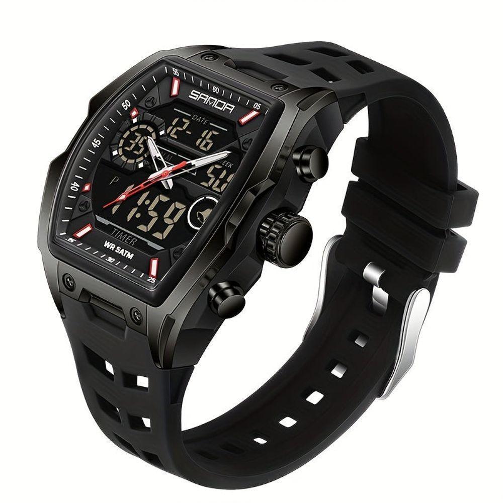 Relógio Casual Ecrã Eletrónico Duplo Com Capacidades De Cronógrafo Sanda Preto - 1