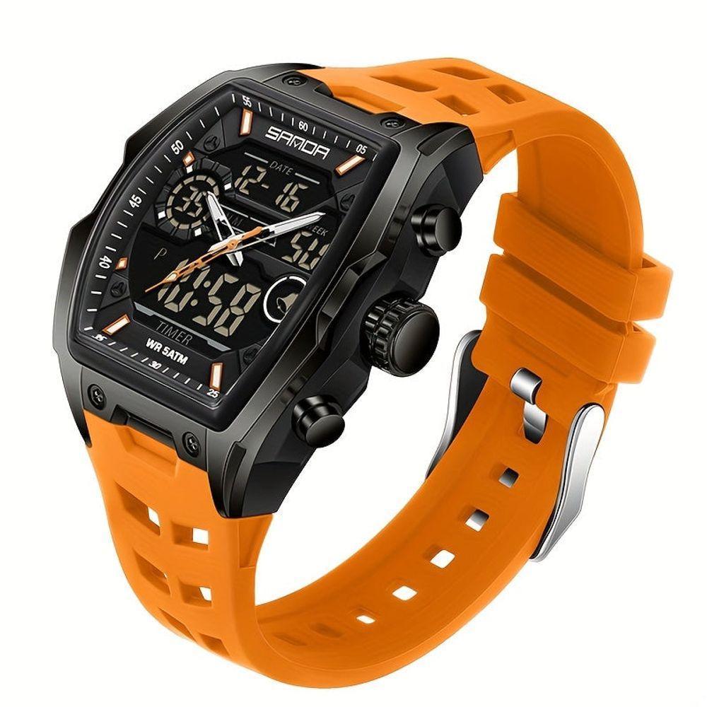 Relógio Casual Ecrã Eletrónico Duplo Com Capacidades De Cronógrafo Sanda Laranja - 1