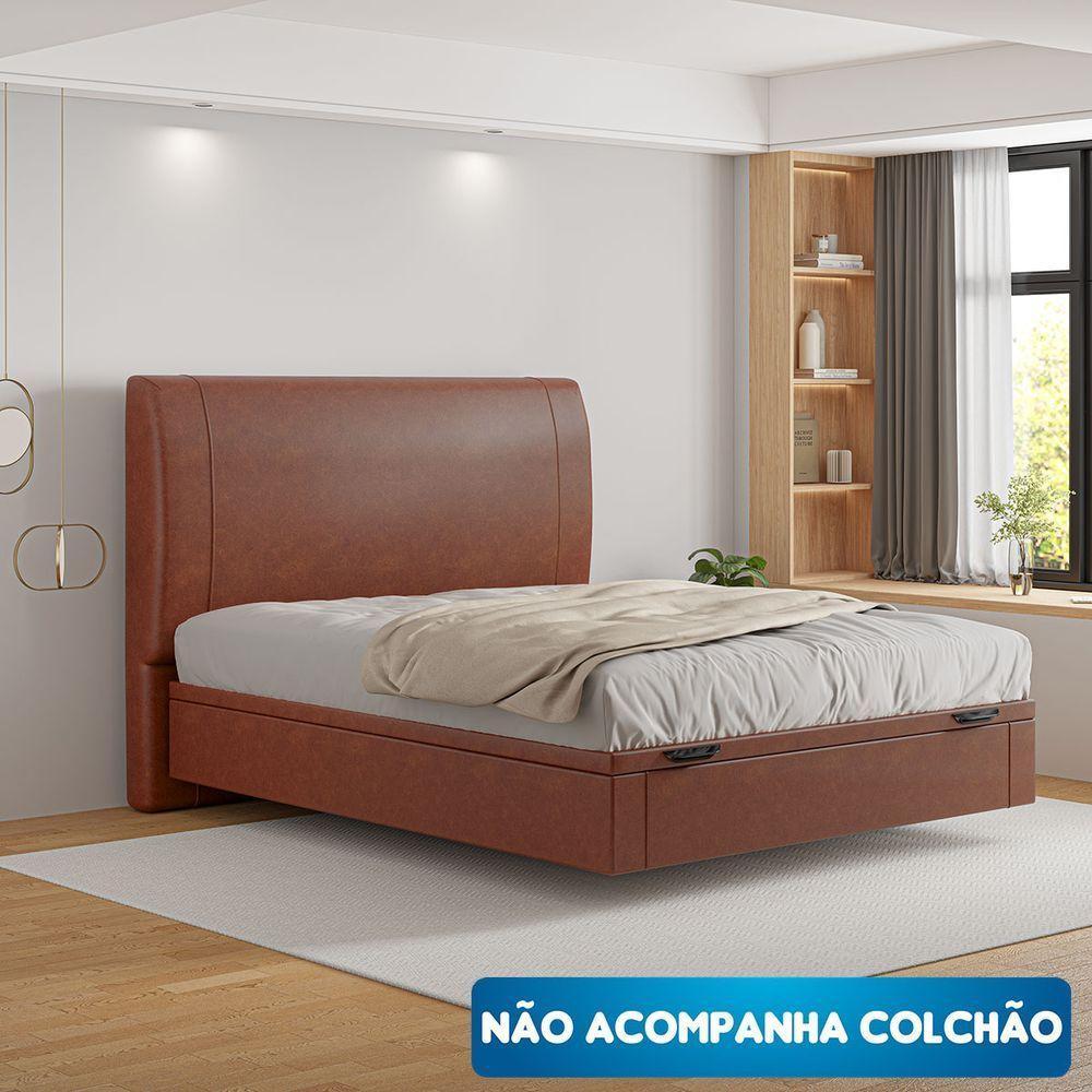 Cama Baú Flutuante Space Casal Couro Ecológico Pu - Skybox Cor Pu Telha - 2
