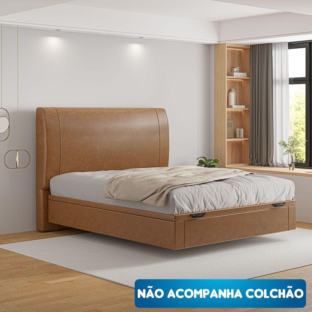 Cama Baú Flutuante Space Casal Couro Ecológico Pu - Skybox Cor Pu Caramelo - 3