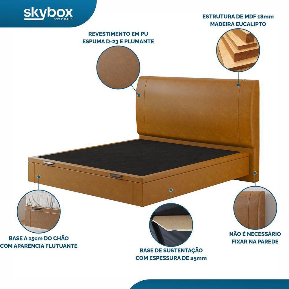 Cama Baú Flutuante Space Casal Couro Ecológico Pu - Skybox Cor Pu Caramelo - 4
