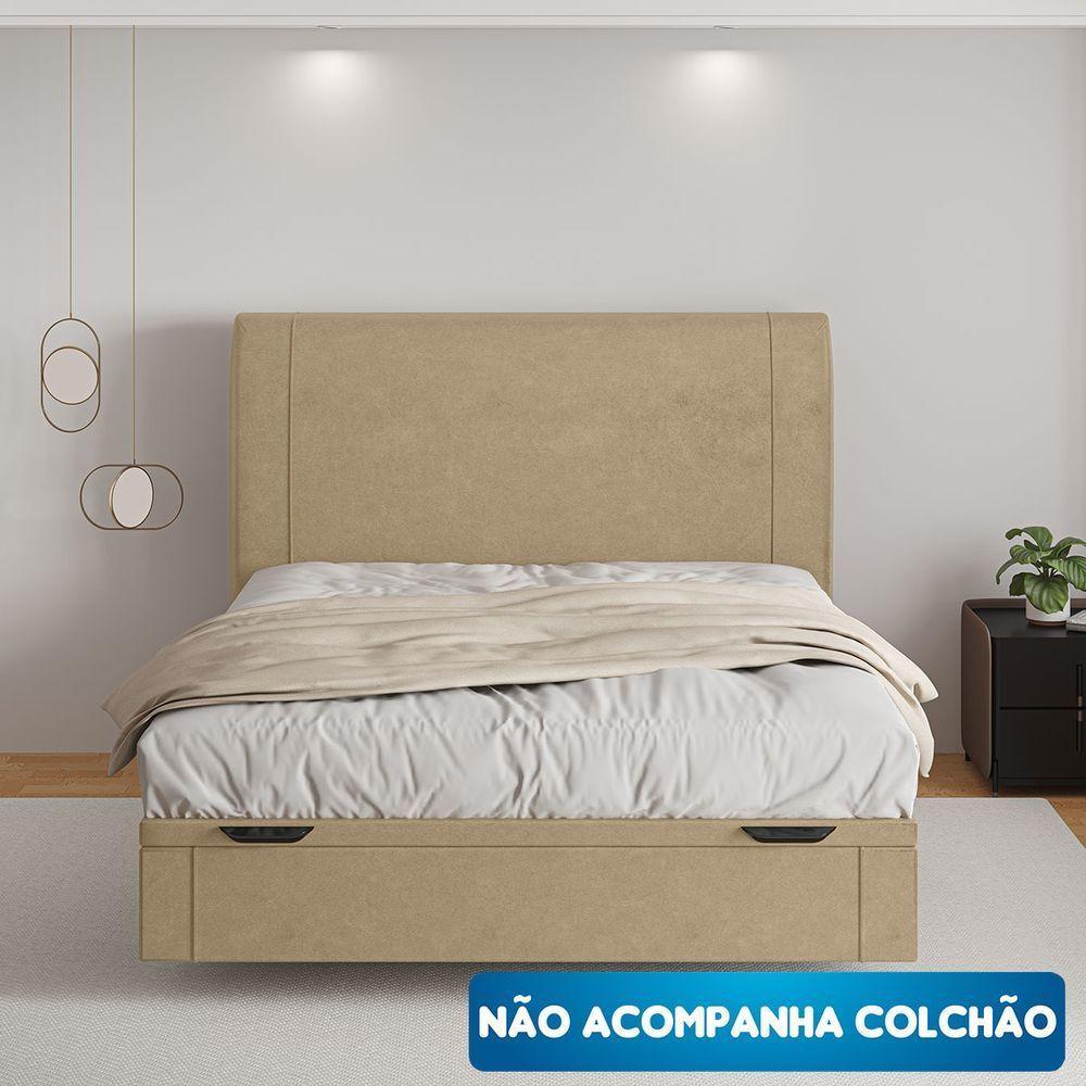 Cama Baú Flutuante Space Casal Couro Ecológico Pu - Skybox Cor Pu Bege - 2