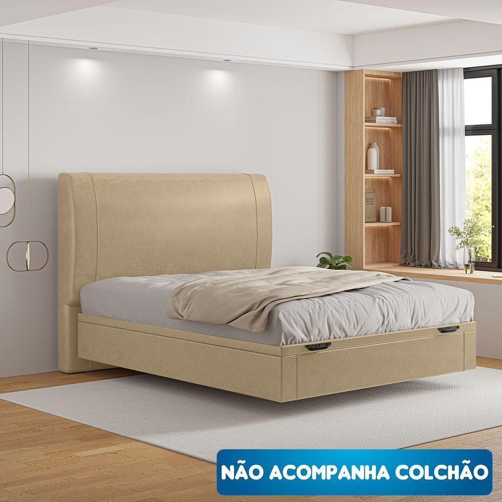 Cama Baú Flutuante Space Casal Couro Ecológico Pu - Skybox Cor Pu Bege - 3