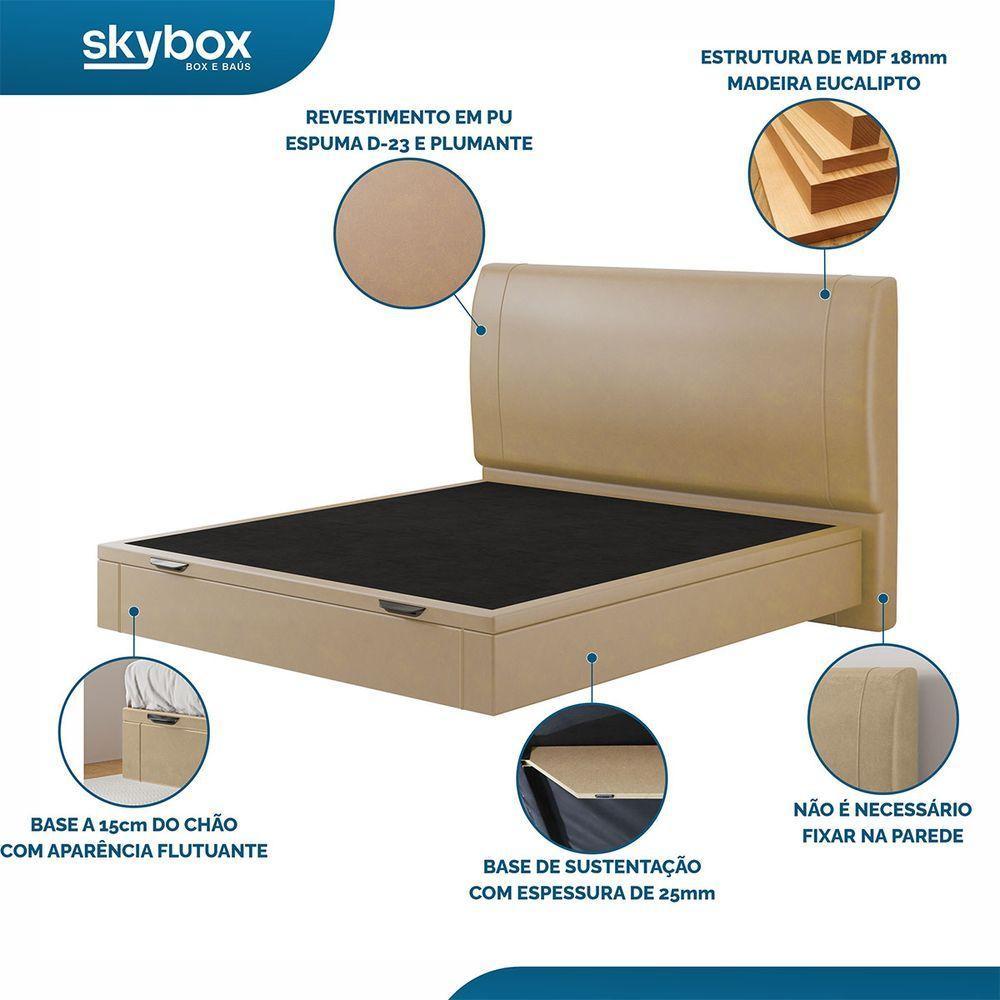 Cama Baú Flutuante Space Casal Couro Ecológico Pu - Skybox Cor Pu Bege - 4
