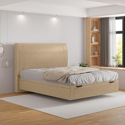 Cama Baú Flutuante Space Casal Couro Ecológico Pu - Skybox Cor Pu Bege