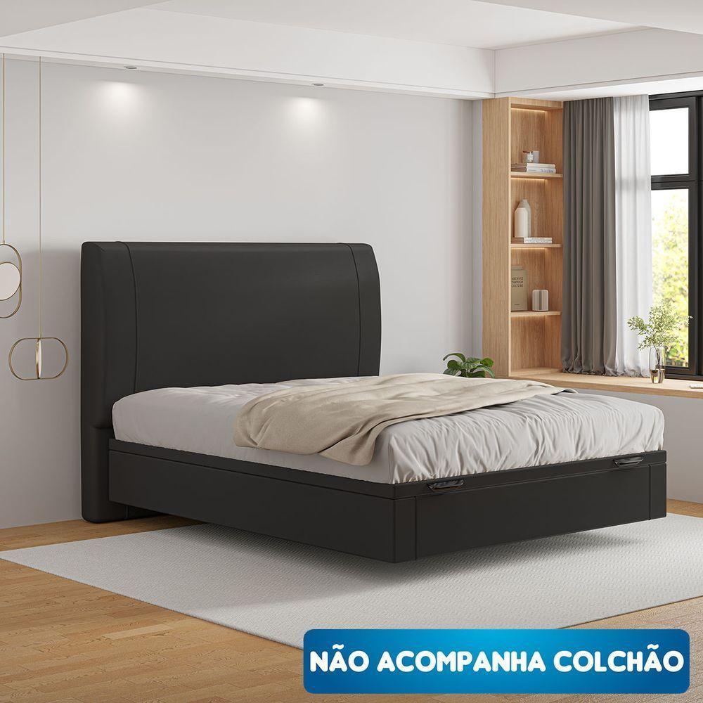 Cama Baú Flutuante Space Casal Couro Ecológico Pu - Skybox Cor Pu Preto - 2