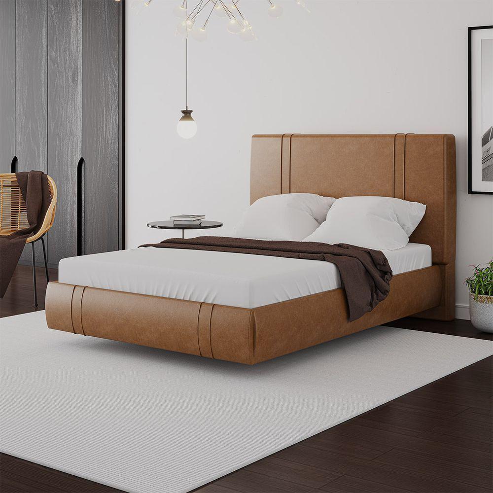 Cama Flutuante Star Casal Couro Ecológico Pu - Skybox Cor Pu Caramelo - 1