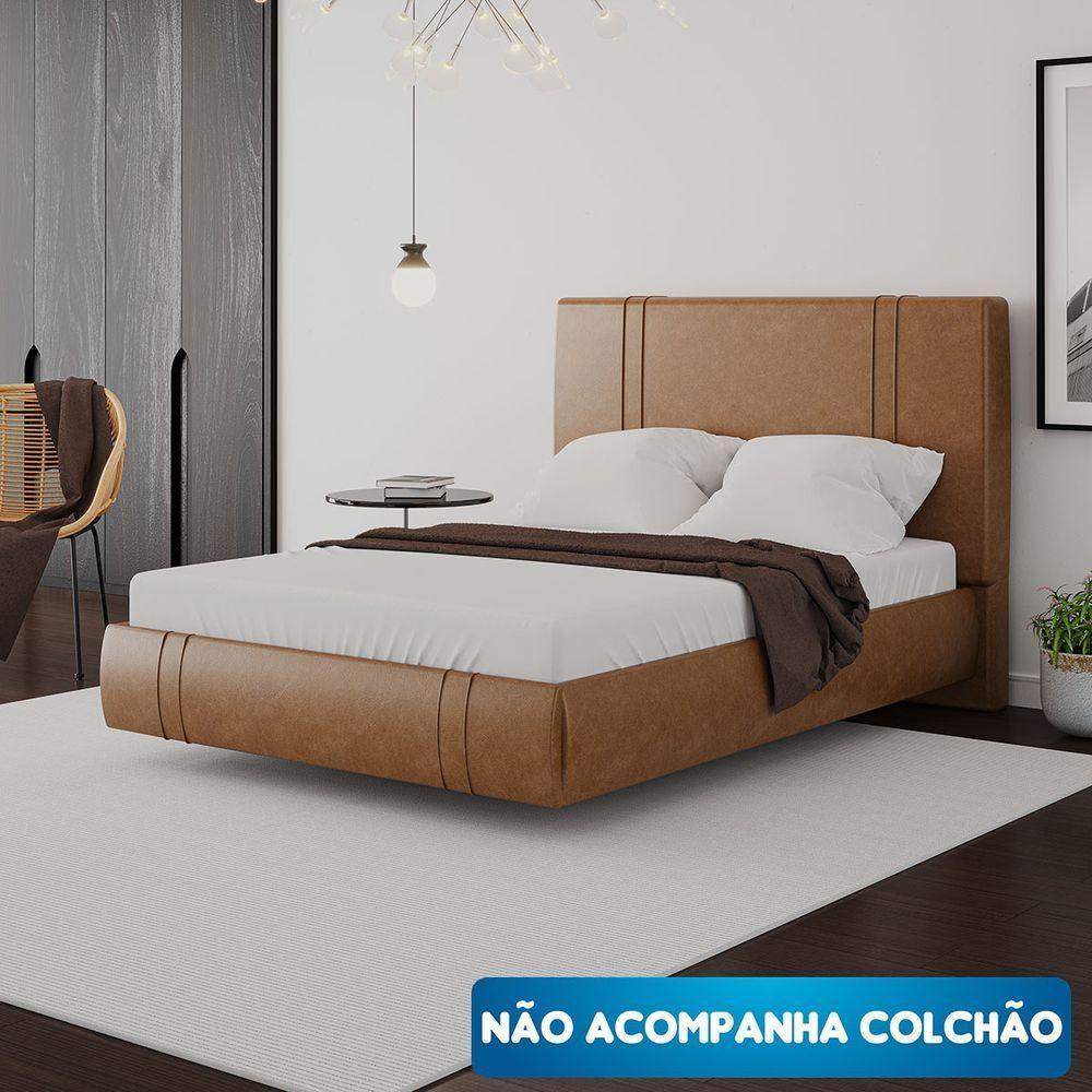 Cama Flutuante Star Casal Couro Ecológico Pu - Skybox Cor Pu Caramelo - 2