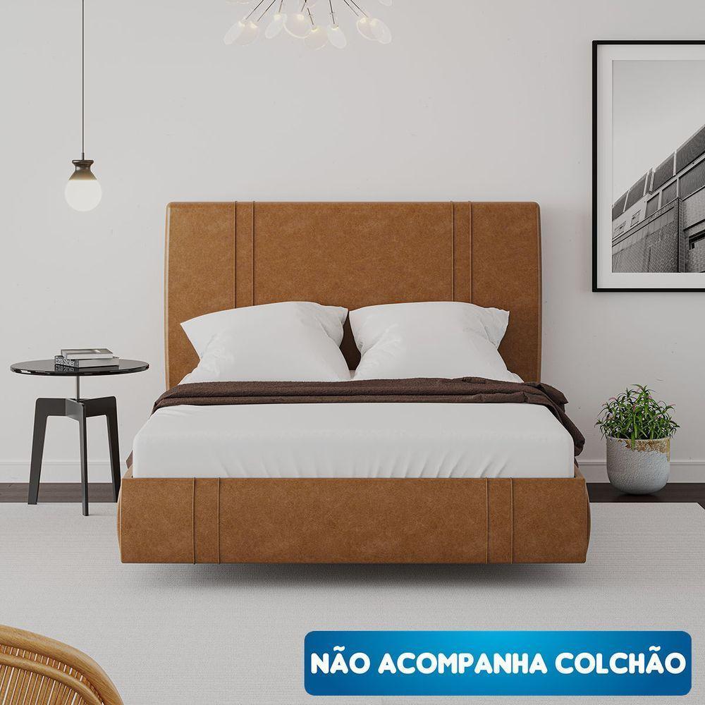 Cama Flutuante Star Casal Couro Ecológico Pu - Skybox Cor Pu Caramelo - 3