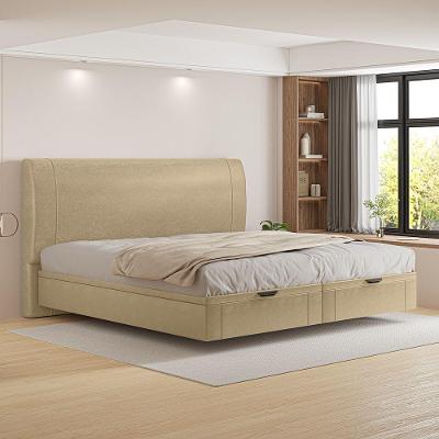 Cama Baú Flutuante Space King Size Couro Ecológico Pu - Skybox Cor Pu Bege