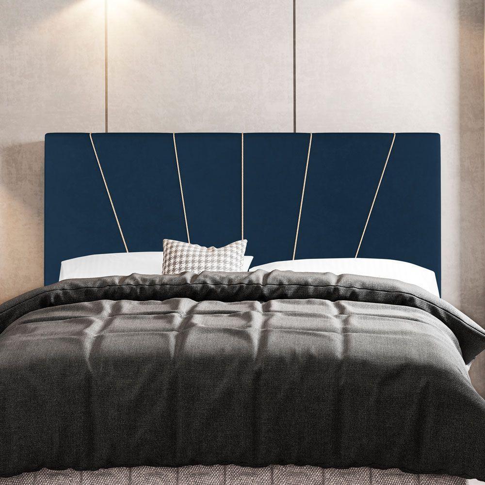 Cabeceira Cama Box Casal King Size Dallas 195cm Veludo Azul - Abmaza - 2