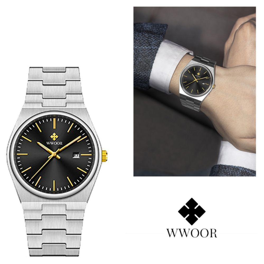 Relógio De Pulso Esportivo Aço Inoxidável Automatico Casual Preto Dourado - 2