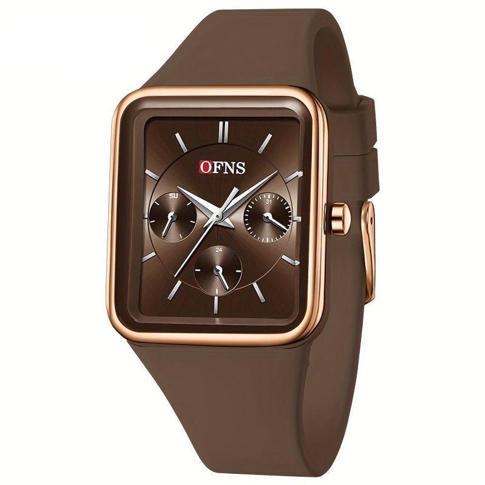 Relógio Quadrado De Quartzo Feminino Da Ofns, à Prova D'água Café - 1